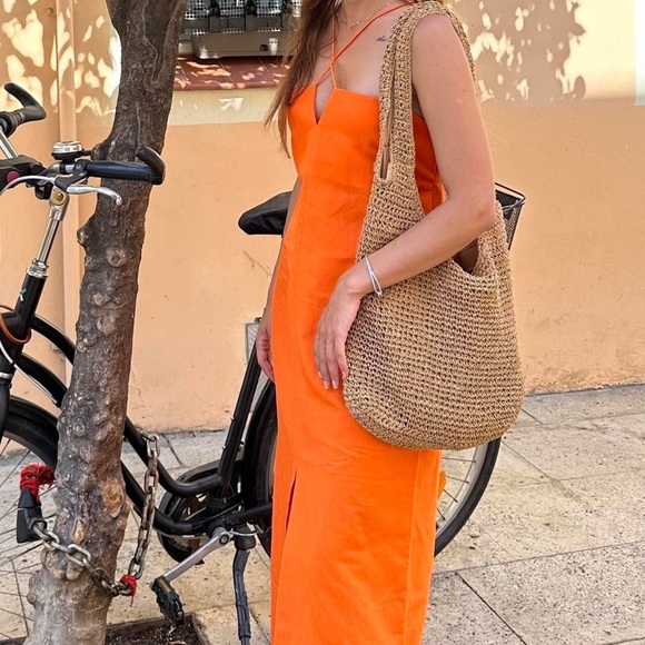 Massimo Dutti Bright Orange Strappy Linen Dress, NWT - Picture 3 of 15